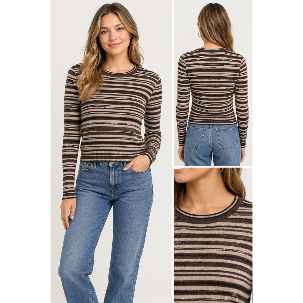 Reformation Lian Cashmere Crew Sweater Womens Small Brown Multi Stripe Recycled